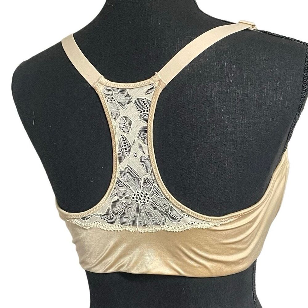 Lilyette Nude Beige Lace Racerback Front Clasp Bra
